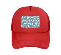 Cute Little Fox Black Printed Adjustable Mesh Baseball Cap - Unisex, Outdoor Running and Fishing Sun Hat, Red, One Size