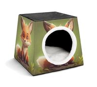 Cute Little Fox Cat Bed for Indoor Cats - Foldable Cat & Dog House with Removable Cozy Cushion, Waterproof Oxford Washable Pet House for Small Pets 13.8" X 13.8" X 11.8"