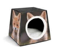 Cute Little Fox Cat Bed for Indoor Cats - Foldable Cat & Dog House with Removable Cozy Cushion, Waterproof Oxford Washable Pet House for Small Pets 13.8" X 13.8" X 11.8"