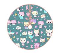 Cute Little Fox Imitation Linen Christmas Tree Skirt with Hem, Good Decorations for Christmas and Halloween