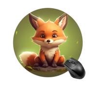 Cute Little Fox Mousepad Waterproof Gaming Mousepads with Non-Slip Rubber Base Round Computer Mousepad with Stitched Edges for Desk Pad 7.8 Inch