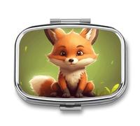 Cute Little Fox Pill Box 2 Compartment Portable Pill Case Daily Square Pill Organizer for Pocket Purse Daily Medicine Container to Hold Vitamins Fish Oil Travel Gifts