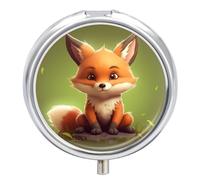 Cute Little Fox Pill Box 3 Compartment Portable Round Pill Organizer Leak-Proof Lightweight Daily Compact Travel Pill Case for Vitamins Supplements Medication