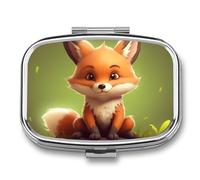 Cute Little Fox Pill Box for Pocket Square Pill Box 2 Compartment Decorative Portable Travel Pill Holder Tablet Vitamin Organizer Mini Pill Case