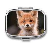 Cute Little Fox Pill Box Travel Pill Organizer 2-Compartment with Mirror Design Portable Square Medicine Case for Vitamins, Jewelry & Essentials Durable Pocket Pillcase for Purse, Camping