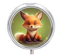 Cute Little Fox Pill Case with 3 Compartments - Portable Travel Pill Organizer for Purse, Easy-Open Button Design, Small Round Pillbox Vitamin Holder Organizer for Women Men