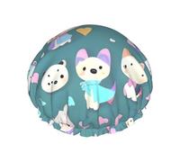Cute little fox Print Shower Cap – Double Layer Bath Hair Cap with Elastic Band Lining, Ideal for Home Spa, Hotel, and Travel