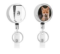 Cute Little Fox Retractable Work Badge Holder Keychain Badge Reel 24.4" Cord & 360° Swivel Alligator Clip Heavy Duty Id Name Tag Holder for Nurses Doctors Teachers Office Workers