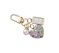 Cute little fresh colored pearl love keychain pendant, White Two, One Size
