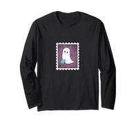 Cute Little Ghost with his Teddy Bear Postage Stamp Design Long Sleeve T-Shirt