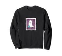 Cute little ghost with his teddy bear postage stamp design Sweatshirt