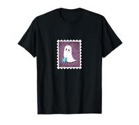 Cute Little Ghost with his Teddy Bear Postage Stamp Design T-Shirt