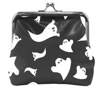Cute Little Ghosts Black White Leather Coin Purse for Women Cute Kiss Lock Buckle Small Change Purse for Coins, Cute Little Ghosts Black White, OneSize