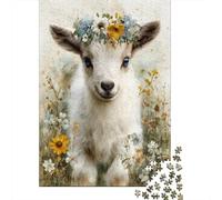 Cute Little Goat Colors, Colorful Flower Crowns Puzzles Gemusterte Nachhaltige Puzzles Für Erwachsene Hochwertige Holzspielpuzzles 38x26cm/1000pcs
