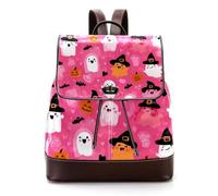 Cute Little Halloween Ghosts on Pink Background Women Backpack, Small Travel Flap Rucksack Handbag Causal Daypack for Ladies Girls