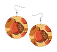 Cute Little Hamster Prints Leather Round Earrings Pendant Stylish And Light Lightweight Dangle For Women Girls, One Size, Leather, No Gemstone