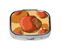 Cute Little Hamster Square Pill Box with Full Print Design - Portable Metal Travel Case for Vitamins & Medication, 2.2x1.6x0.7 Inch.