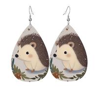 Cute Little Hedgehog Earrings for Women Teardrop Leather Earring Double Sided Drop Dangle Earrings Lightweight Women's Ear Accessories Jewelry Fashion Birthday Gift