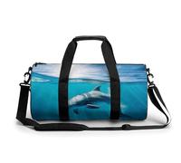 Cute Little Hedgehog Gym Bag Small Travel Duffle Bag with Compartment Carry On Weekender Bag for Women Men, Swimming Dolphin in Blue Sea, 17.7in/9in/9in