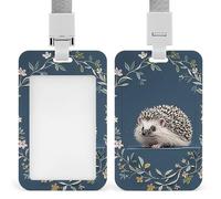 Cute Little Hedgehog ID Badge Holder with Lanyard Vertical Badge Reel Clip Durable Clear Window Name Tag ABS Plastic Push-Pull Design ID Card Holder for Office, Nurses, Employees