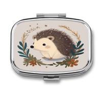 Cute Little Hedgehog Pill Case 2 Compartment Small Pill Box Metal Portable Medicine Box Mini Medication Organizer Storage Travel Organizer for Pocket Purse