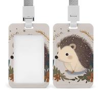 Cute Little Hedgehog Retractable ID Badge Holder with Lanyard - Vertical Badge Reel,Keychain Clip,Name Tag Id Card Holder Protector for Nurse Officer Teacher Security Staff Women Men