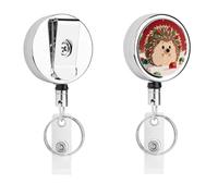Cute Little Hedgehog Retractable Work Badge Holder Keychain Badge Reel 24.4" Cord & 360° Swivel Alligator Clip Heavy Duty Id Name Tag Holder for Nurses Doctors Teachers Office Workers