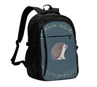 Cute Little Hedgehog Travel Backpack Carry On Backpack with USB Charging Port Laptop Backpack Weekender Casual Daypack for Business, Black, One Size