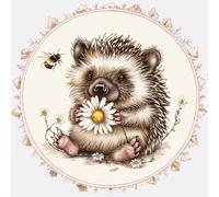 Cute Little Hedgehog with Daisy Flower DIY 11CT Counted Cross Stitch Kits for Beginners Easy Stamped Fabric Embroidery Needlecraft Art Wall Decor 48x48cm(3)