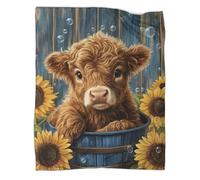 Cute Little Highland Cow Blanket,Sunflowers Bucket Perfect Sofa Bed Cover 70x80inch(180x200cm),soft And Comfortable to The Touch,suitable for Keeping The Whole Family Warm