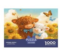 Cute Little Highland Cow,Cartoon Illustration Jigsaw Puzzles Challenge Toy Educational Games Home Decoration for Adults& Teenager Age 14 Years Up 52x38cm/1000pcs