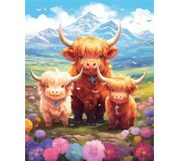 Cute Little Highland Cow Paint by Numbers for Adults,with Frame,30x40cm Paint by Numbers,DIY Paint by Numbers for Kids with Brushes and Acrylic Pigment Canvas Oil Painting for Home Wall Decoration