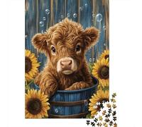 Cute Little Highland CowPuzzles 1000 Pieces for Adults for Adults 1000 Piece Puzzle Educational Challenge Games Home DecoratioSunflowers Bucket