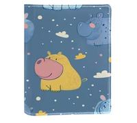 Cute Little Hippo Replaceable Book Cover, Reusable PU Leather Book Protector, Suitable for 148x210 mm Notebooks