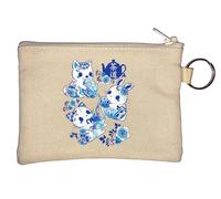 Cute Little Japanese Cat Dog and Bunny Tea Party Key Chain Coin Purse Beige