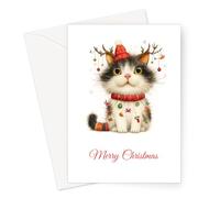 Cute Little Kitten Art Christmas Card - Large A5