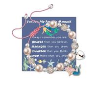 Cute Little Letter Mermaid Bracelet for Women Pink Pearl and Rhinestone Mermaid Bracelet Initial Mermaid Jewelry Mermaid Lover Gifts for Daughter Niece, Adjustable, Metal, Pearl