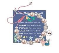 Cute Little Letter Mermaid Bracelet for Women Pink Pearl and Rhinestone Mermaid Bracelet Initial Mermaid Jewelry Mermaid Lover Gifts for Daughter Niece, Adjustable, Metal, Pearl