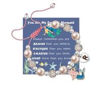 Cute Little Letter Mermaid Bracelet for Women Pink Pearl and Rhinestone Mermaid Bracelet Initial Mermaid Jewelry Mermaid Lover Gifts for Daughter Niece, Adjustable, Metal, Pearl