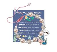 Cute Little Letter Mermaid Bracelet for Women Pink Pearl and Rhinestone Mermaid Bracelet Initial Mermaid Jewelry Mermaid Lover Gifts for Daughter Niece, Adjustable, Metal, Pearl