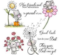 Cute Little Mice and Flowers Dies and Stamp Sets for Card Making Sunflowers Dandelion Metal Cutting Dies and Clear Seal Stamping Stamps Sets,Good Luck Word Stamps Embossing Stencil Die Cuts Punch