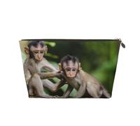 Cute Little Monkeys Leather Travel Wash Bag, Stylish and Durable, Easy to Carry