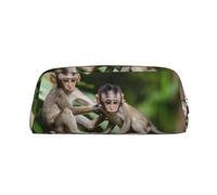 Cute Little Monkeys Leather Zipper Three-Dimensional Pencil Case, Simple and Elegant, Fashionable and Practical