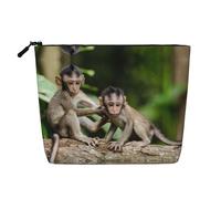 Cute Little Monkeys Multi Functional Single-Layer Linen Makeup Bag - Fashionable and Practical Cosmetic Storage Bag