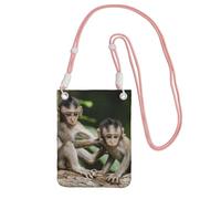 Cute Little Monkeys Print Crossbody Bag For Women, Mini Phone Purses, Cute Phone Wallet, For Hiking Travel Gift