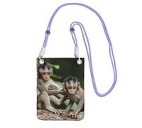 Cute Little Monkeys Print Crossbody Bag For Women, Mini Phone Purses, Cute Phone Wallet, For Hiking Travel Gift