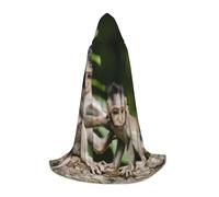 Cute Little Monkeys Print Hooded Wizard Robe Halloween Cloak Medieval Renaissance Cosplay Christmas Party Outfits