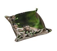 Cute Little Monkeys Print Leather Tray Organizer, Desktop Catchall Trays, Multifunctional Trays, For Keys, Watch, Wallet