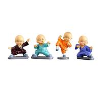 Cute Little Monks Statue 4pcs Resin Chinese Drunken Fu Buddha Monk Statue Miniature Monk Figure For Home Garden Car Dec Desktop Decoration (Black, 7CM)