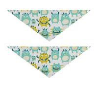 Cute Little Monsters Green Yellow 2 Pack Cute Dog Bandanas Triangle Bibs Kerchief Set Pet Accessories for Dogs Cats